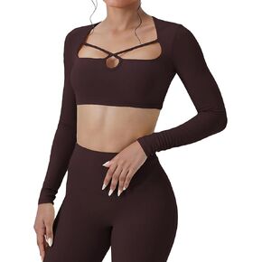 SEAUR Long Sleeve Crop Workout Tops for Women Criss Cross V Neck Tops with Built in Bra Padded Yoga Athletic Gym Shirts in Saudi Arabia