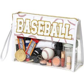 Baseball Mom Essentials Clear Stadium Bag 12x6x12 — STANDS UPRIGHT, NOT FLAT — 2.5" Deep Transparent Tote with Chenille Letters, Waterproof Baseball Game Day Bag for Team Snacks, Makeup & Travel in Saudi Arabia
