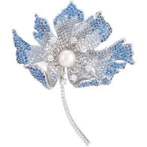 14K Gold Elegant Freshwater Pearl Flower Brooch, Moissanite Ginkgo Leaf Design, Luxurious Pin for Suits and Coat Accessories in Saudi Arabia
