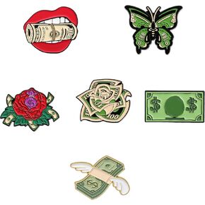 6 PCS Dollar Enamel Pins Bulk Funny Purse Cute Cool Metal Brooch Pin for backpacks hat Fashion Coat Denim Coat Scarf Hat Decor Accessories Fun Gift in Saudi Arabia