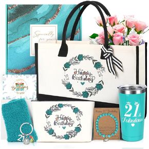 MACEVIA 40th Birthday Gifts for Women 40 Year Old Birthday Box for Women | 9pcs Unique Turning 40 Gift with Tumbler Fashion Canvas Tote Bag for Her Mom Sister Friend Wife Coworker in Saudi Arabia