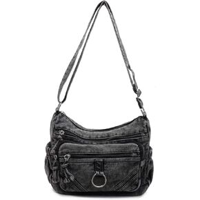 Retro Denim Crossbody Bag for Women, Lightweight Multi-Pocket Tote, Adjustable Strap Metal Zipper Purse in Saudi Arabia