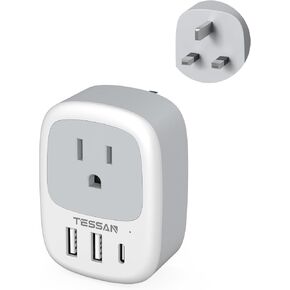 UK Adapters for Travel, TESSAN US to UK Plug Adapter, Ireland Outlet Plug with 3 USB Charger (1 USB C Port), Type G Power Adaptor for USA to England Qatar Hong Kong Scotland Dubai London Kenya Irish in Saudi Arabia