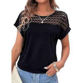 Flamingals Women's Sexy Round Neck Short Sleeve Lace Hollow Out Going Out Work Blouse Top in Saudi Arabia