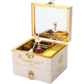 Musical Jewellery Box with Dancing Ballerina, Classic Rotating Birthday Music Box with Mirror, Jewelry Necklace Ring Storage Music Box, Gifts for Birthday Bedroom Decor(White) in Saudi Arabia