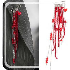 Gmai Red Tassel Brooches for Women Long Beaded Statement Brooch and Pins for Crafts Vintage Y2k Decorative Brooches Pin for Dress Clothing Suit Accessories Jewelry Gift in Kuwait