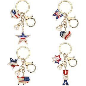 coadipress 4 PCS American Flag Keychain for Women Men 4th of July Eagle Star Keychain Patriotic Independence Day Accessories in Kuwait
