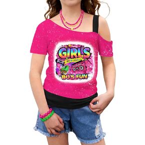 80s Shirt for Girls Kid Off The Shoulder Top Retro 80s 90s Theme Party Outfit 5-14 Years in Saudi Arabia
