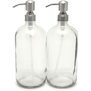 Vivaplex, 2, Large, 32 oz, Empty, Clear Glass Bottles with Stainless Steel, Lotion Pumps in Saudi Arabia