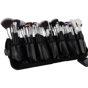 Professional Makeup Brush Organizer Bag - Leather Travel Case | Portable Cosmetic Bag with Multiple Pockets, Perfect for Makeup Artists & Daily Use to Hold & Protect Brushes Efficiently in Saudi Arabia