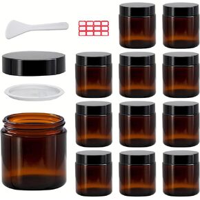 12 Pack 4 oz Amber Glass Jars with Inner Lids and Black Lids, Leakproof Round Airtight, for homemade cosmetics, salves, balms, candles, spices, essential oils, body butter, moisturizers, face masks in Saudi Arabia