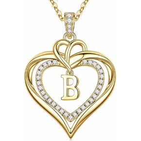 MONOOC Heart Initial Necklace for Women Teen Girls - 14K-Gold-Plated CZ Double Heart Necklaces for Women Letter Necklaces Jewelry for Woman Birthday Gifts for Woman Wife Mom Daughter in Saudi Arabia