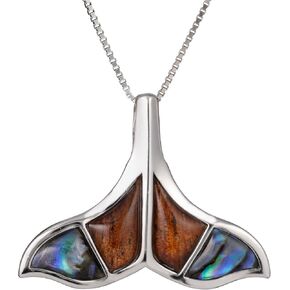 Aloha Jewelry Company 925 Sterling Silver Koa Wood and Abalone Shell Hawaiian Mauka to Makai Necklace Pendant with 18" Box Chain, Whale Tail Butterfly Maile Leaf Raindrop, Nickel Free Hypoallergenic for Sensitive Skin, Gift Box Included in Saudi Arabia