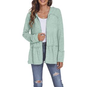DEESHA Plus Size Zip Up Hoodie for curvy Women Spring Ruffle Hooded Sweatshirts Jacket Cardigans Lightweight in Saudi Arabia