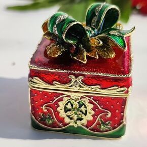 Enamel Vintage Decor Jewelry Box Trinket Storage Organizer with Bow Christmas Pattern Earrings Necklace Ring holder Table Ornament Gift for Women Pink in Saudi Arabia
