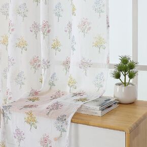 Crushed Floral Sheer Curtains 63 Inch Length - Light Filtering Printed Sheer Flower Patterned Curtains for Bedroom, Spring Romantic Rod Pocket Window Drapes, 2 Panels, 42Wx63L Inches, White in Saudi Arabia
