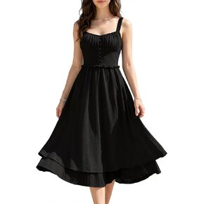 SUNSTORY Women's White Midi Corset Dress: 2026 Spaghetti Strap Flowy A-Line Ruffle Hem Renaissance Milkmaid Dresses in Saudi Arabia