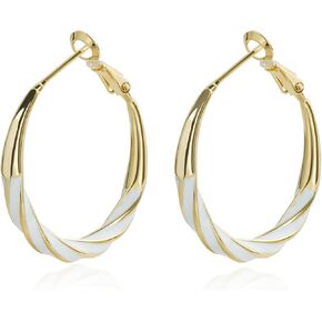 Enamel Hoop Earrings Gold Plated 925 Sterling Silver Post Twist Oval Hoop Earrings for Women in Saudi Arabia