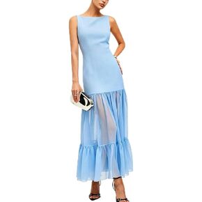 ABINGOO Women Elegant Sleeveless Bodycon Maxi Dress Boat Neck Tie Backless Mesh Sheer Long Dresses in Saudi Arabia