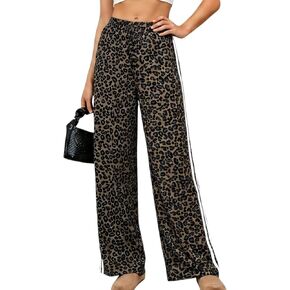 Women’s Leopard Print Pants High Waisted Cheetah for Women Wide Leg Stretchy Pants Fall Fashion Casual Trousers in Saudi Arabia