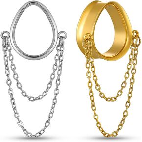 1 Pair Dangle Chain Teardrop Ear Plugs Gauges Expander for Stretched Ears Hypoallergenic 316 Stainless Steel Ear cuff Tunels 00G 8mm-25mm (0G-1") Body Piercing Jewelry in Saudi Arabia