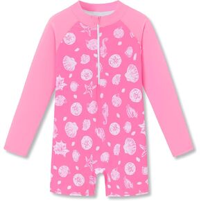 Girls Long Sleeve One-Piece Rash Guard Swimsuit, Long Sleeve Zip-Up Bathing Suit for Toddler & Kid, Sizes 2T-10 in Saudi Arabia