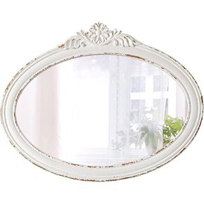 Rustic Oval Mirrors for Wall 18 X 24 Inch, Hanging Distressed White Oval Mirror Bathroom, Wooden Framed Farmhouse Mirrors for Wall Decor, Vintage Mirror with Carved Flower for Entryway in Saudi Arabia