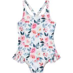 YGE Girls One Piece Swimsuit, UPF 50+ Fully Lined Toddler Bathing Suit, Cross Back Swimwear with Ruffle Trim, 3T-10Y in Saudi Arabia
