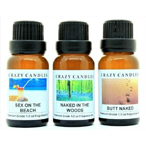 Crazy Candles 3 Bottle Set: 1 Butt Naked, 1 Naked in The Woods, 1 Sex On The Beach 1/2 Fl Oz Each (15ml) Premium Grade Scented Fragrance Oil in Saudi Arabia