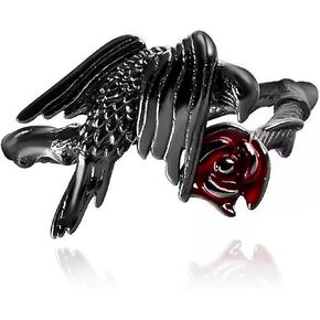 Black Crow Rose Rings for Women Men Gothic Crow Ring Adjustable Raven Rose Ring in Saudi Arabia