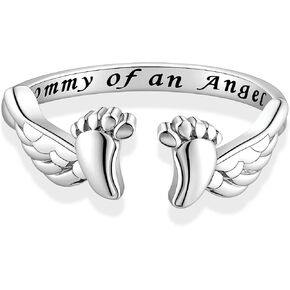 Silver Mommy of an Angel Wing Cute Foot Open Ring Miscarriage Gifts for Mothers Pregnancy Loss Adjustable Ring Mother's Day in Saudi Arabia