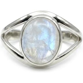 Solid 925 Sterling Silver Genuine Oval Rainbow Moonstone Split Shank Band Handmade Statement Women's Ring for Gift in Saudi Arabia