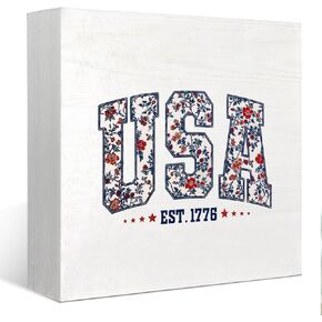 Patriotic Decorations, Memorial Day Decorations, 4th of July Decor,Independence Day, Faith Family Freedom Sign Wooden Box Block Sign Decorations for Home Shelf Desk Tiered Tray Decor,5x5 in Saudi Arabia