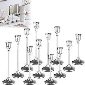 12Pcs Silver Candlestick Holders Set Silver Taper Candle Holders Aluminum Tall Candle Holder Decor Vintage Table Centerpiece for Christmas Holiday Wedding Dining Party Home Decoration in Saudi Arabia