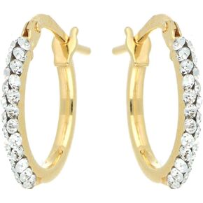 Round Earrings with White Crystals in Gold 18k and 925 Sterling Silver (Yellow, 10mm) in Saudi Arabia