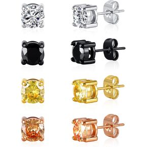 MDFUN 4 Pairs Stud Earrings Set 316L Stainless Steel Hypoallergenic Silver/Gold/Black/Rose Gold Round & Square Earring Jewelry for Women Men 4-7MM in Kuwait