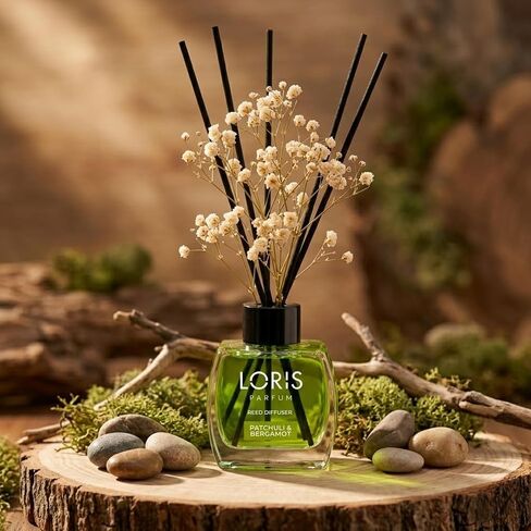 Loris Patchouli & Bergamot Reed Diffuser Set with Dried Flowers | Reed Diffusers for Home with Sticks | Bathroom Diffuser & Room Scent | Long-Lasting Home Fragrance | 120 mL / 4.06 fl oz in Kuwait