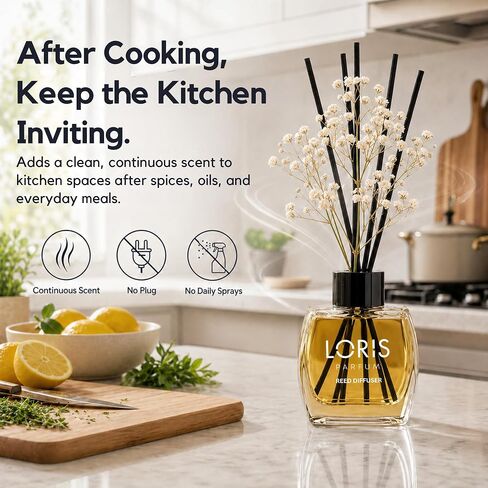 Loris Patchouli & Bergamot Reed Diffuser Set with Dried Flowers | Reed Diffusers for Home with Sticks | Bathroom Diffuser & Room Scent | Long-Lasting Home Fragrance | 120 mL / 4.06 fl oz in Kuwait