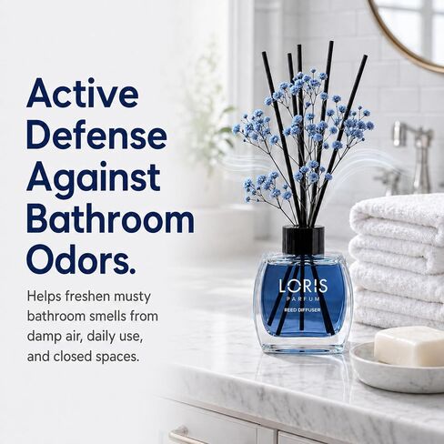 Loris Patchouli & Bergamot Reed Diffuser Set with Dried Flowers | Reed Diffusers for Home with Sticks | Bathroom Diffuser & Room Scent | Long-Lasting Home Fragrance | 120 mL / 4.06 fl oz in Kuwait