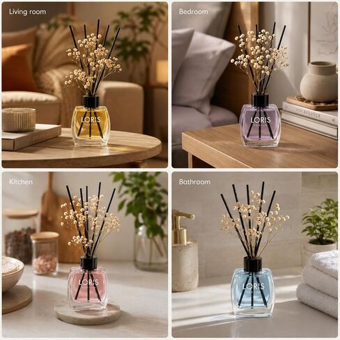 Loris Patchouli & Bergamot Reed Diffuser Set with Dried Flowers | Reed Diffusers for Home with Sticks | Bathroom Diffuser & Room Scent | Long-Lasting Home Fragrance | 120 mL / 4.06 fl oz in Kuwait