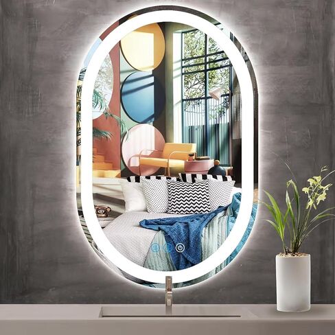 THEKLA 30 x 40 inch Oval LED Lighted Mirror for Bathroom Salon Wall Horizontal/Vertical Mounted 40" Oval Light up Vanity Mirror with Lights Smart Memory 3 Color Dimmable Front Lit AntiFog in Saudi Arabia