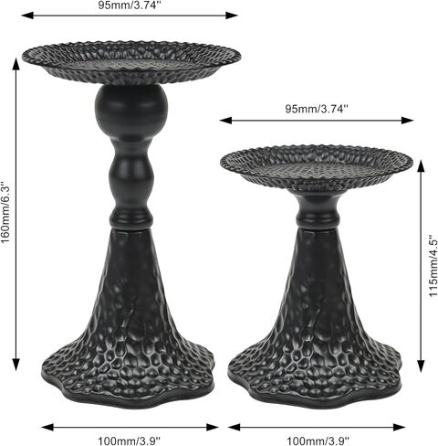 Earl Diamond Pillar Candle Holders Set of 2, Vintage Candle Holder for Table Centerpiece, Fireplace Decor, Dining and Living Room Decoration, Solid Iron, Matte Black in Saudi Arabia
