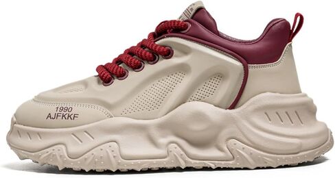 Men's Fashion Leather Lace Up Platform Sneakers Classic Round Toe Non-Slip Chunky Sport Shoes Tennis Driving Walking Shoes in Saudi Arabia