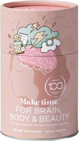 MAKE TIME Brain Health Powder Supplement for Women for Mood, Focus & Energy Boost | Cognizin, Biotin, Vitamin B6, B12, MCTs, Acetyl-L-carnitine, and Curcumin 7.4 oz (30 Servings) in Saudi Arabia