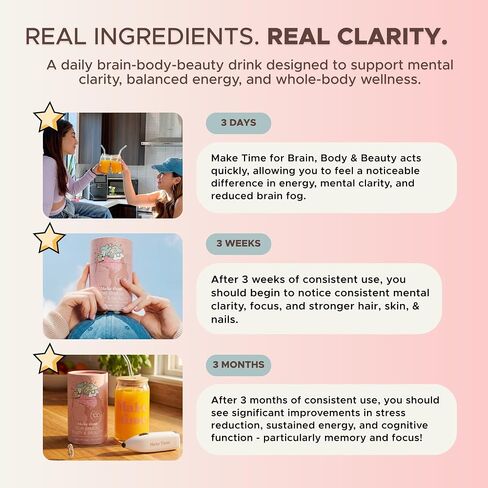 MAKE TIME Brain Health Powder Supplement for Women for Mood, Focus & Energy Boost | Cognizin, Biotin, Vitamin B6, B12, MCTs, Acetyl-L-carnitine, and Curcumin 7.4 oz (30 Servings) in Saudi Arabia