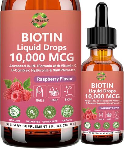 Pure Biotin 10000mcg Liquid Drop Optimal Solutions Hair Skin & Nails Vitamins Support w. Collagen Keratin Hyaluronic Acid Saw Palmetto, Biotin(Vitamin B7) for Hair Growth & Cellular Energy in Saudi Arabia