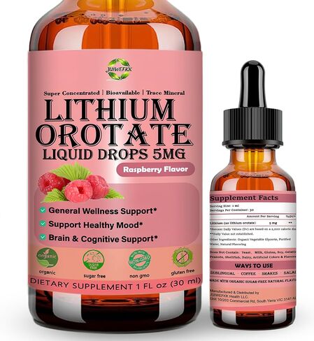 Pure Lithium Orotate Liquid Drops 5mg, Low Dose Lithium Brain Supplement for Cognitive Memory Mood Behavior, High Bioavailability Liquid Lithium-Orotate Drops for Kids Adults Vegan Non-GMO in Saudi Arabia
