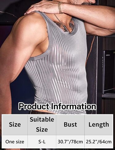 قميص SEAUR رجالي شفاف بدون أكمام ومضلع شفاف من خلال ملابس Clubwear Muscle Rave in Kuwait