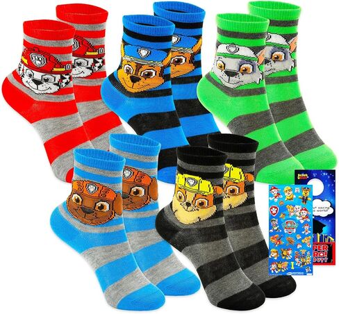 Paw Patrol Socks for Boys - Bundle with 5 Pairs of Crew Socks Size 7-10 Plus Stickers for Kids Ages 4-6 | Paw Patrol Apparel Gift Set for Kids in Kuwait