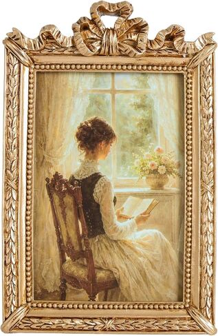 Vintage Picture Frame, Gold Antique Resin Photo Frame with Glass Front, for Tabletop & Wall Decor, for Living Room, Bedroom, Office, Shelf and Mantel Display, Rectangle, Gold, 4x6 Inches in Saudi Arabia